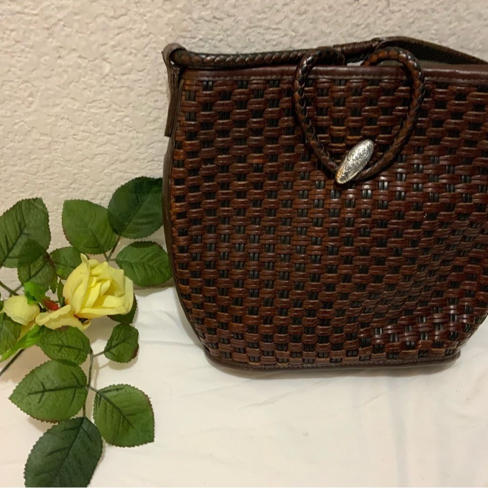 Brighton brown leather woven bucket shoulder crossbody bag Beautiful
